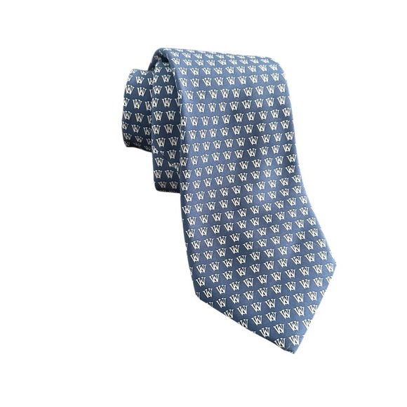 Vineyard Vines Blue & White Tie Formal Silk Custom Collection WU Monogram - Picture 1 of 10